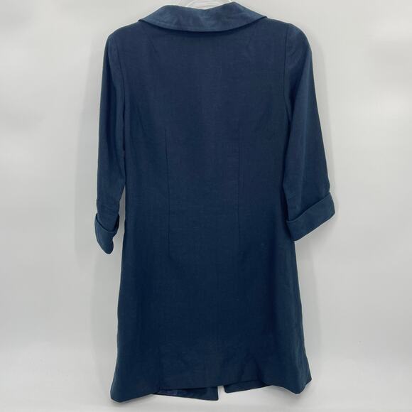 IRISH LINEN Jacket 3/4 Sleeve Lined Size 8 Blue Grey Button Front Long Line - Picture 3 of 9